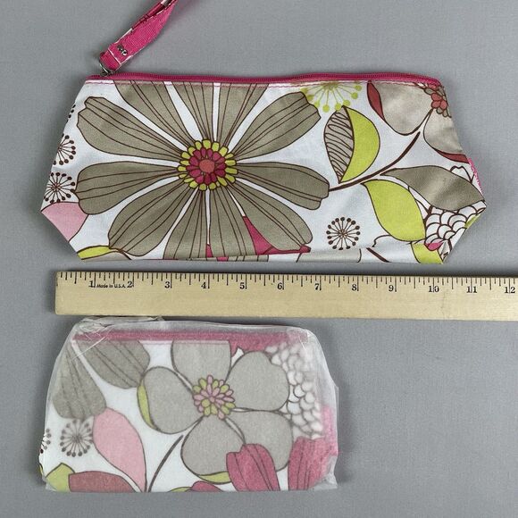 CLINIQUE Floral Print Zip Top Cosmetic Cases 10"x5" & 6"X4" Set of 2 - Picture 3 of 11